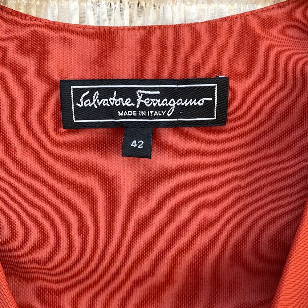 Salvatore Ferragamo Burnt Orange V Neck Midi Dress - Picture 11 of 11